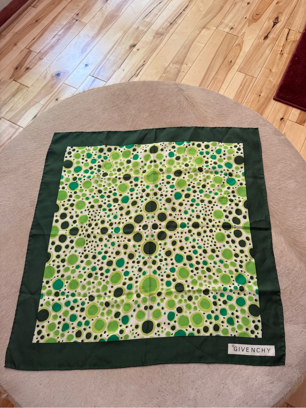 Givenchy Green and Ivory Dot Mosaic Silk Scarf - Picture 11 of 11